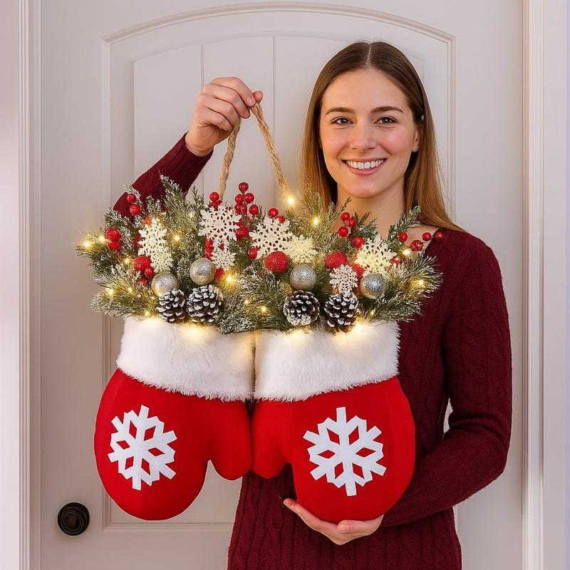 🔥Christmas Hot Sale 70% OFF-🎄🎅Christmas Glove Wreath for Front Door with Artificial Pine Branches