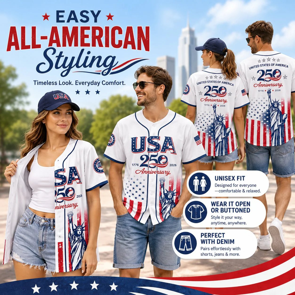 🔥250th Anniversary 70% OFF -🎆⚾250th Anniversary Patriotic Jersey — A Perfect 4th of July Outfit