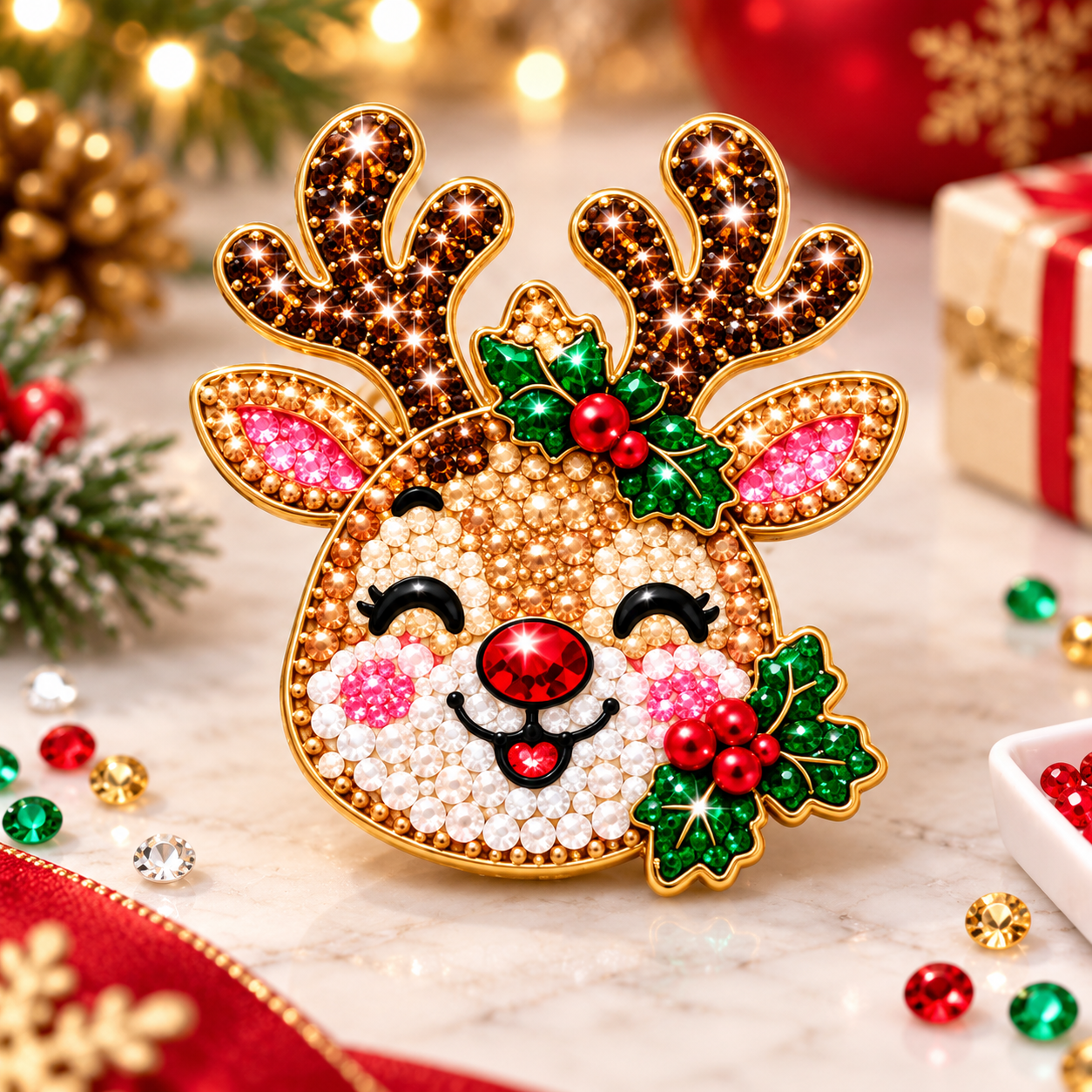 🔥Last 40pcs🎉-✨🎄 DIY Christmas Diamond Painting Brooch Kit — 6 Festive Designs, Wearable Sparkle