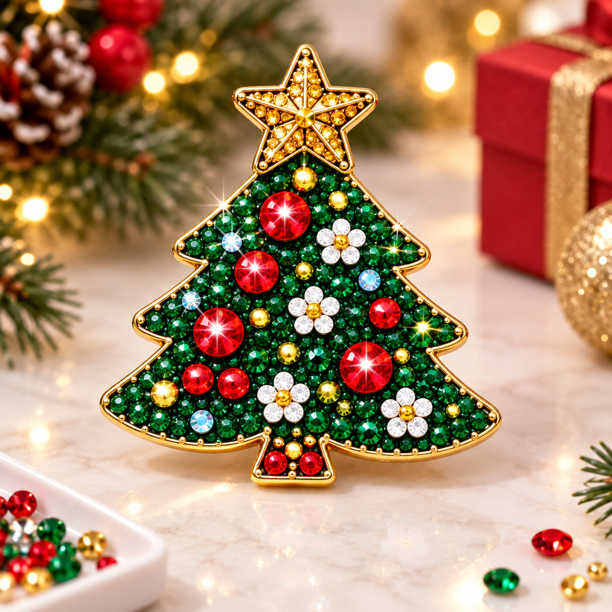 🔥Last 40pcs🎉-✨🎄 DIY Christmas Diamond Painting Brooch Kit — 6 Festive Designs, Wearable Sparkle