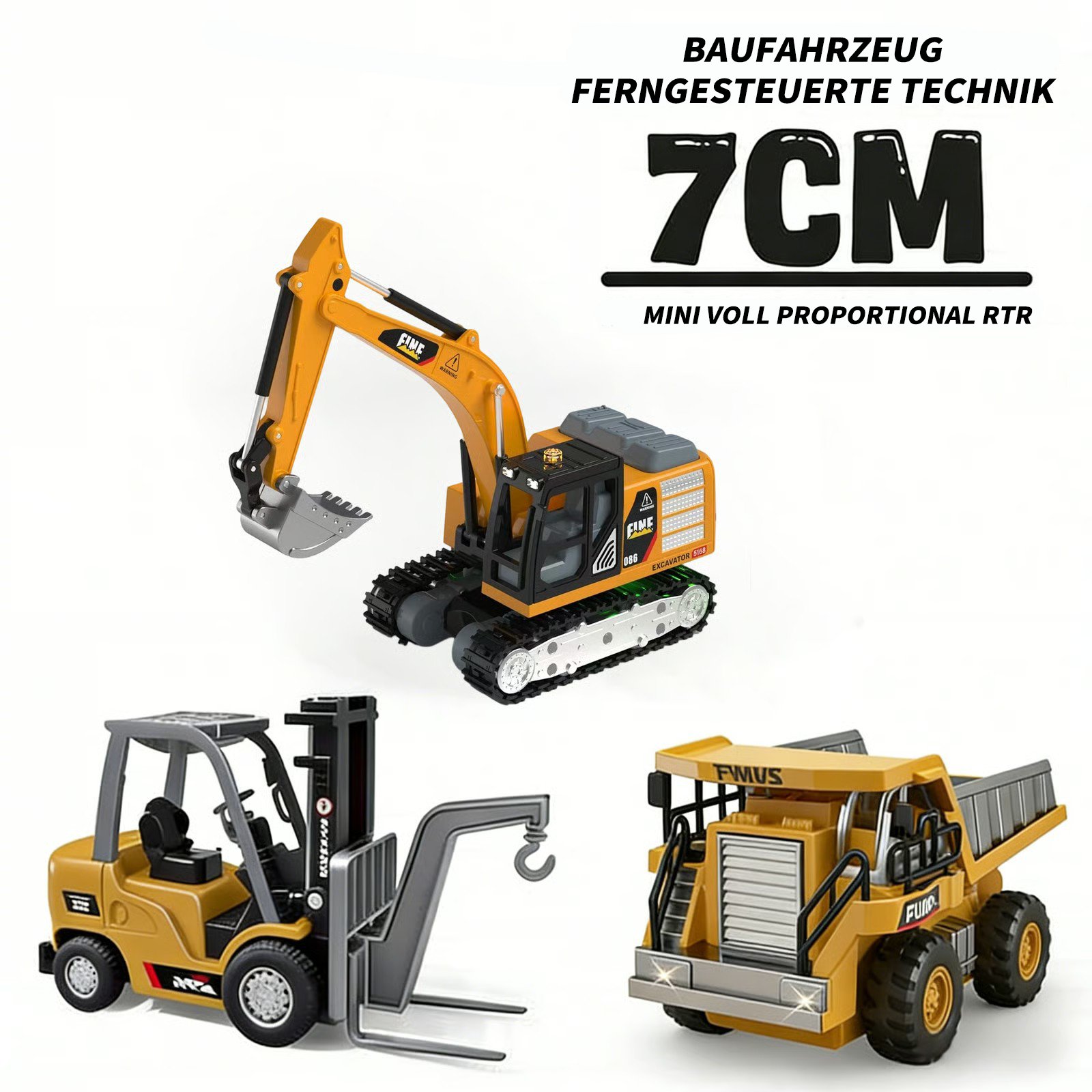 🚜 1:64 Premium Legierung Mini RC Bauset – Gabelstapler, Bagger & Kipper