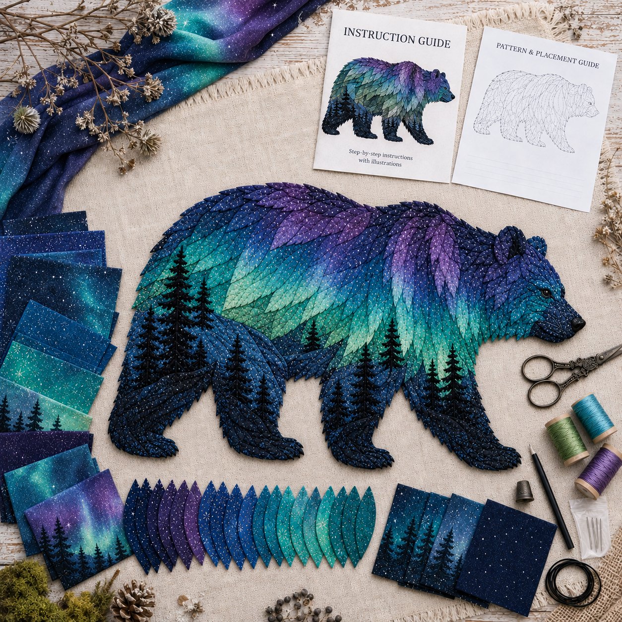 🔥Last Day 70% OFF - ❄️Northern Lights Wildlife DIY Patchwork Kit