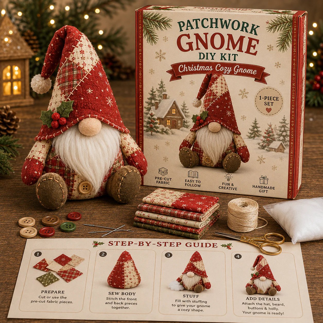 🔥LAST DAY 70% OFF-🌟🧵DIY Patchwork Gnome Kit – Create Your Own Adorable Gnome 🧙‍♂️