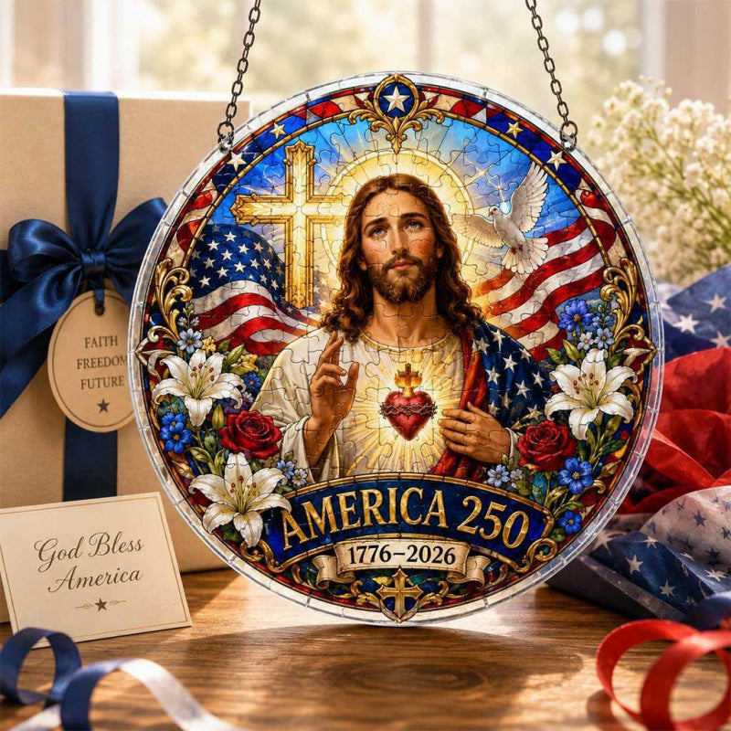 ✝️✨ Celebrating the 250th Anniversary of 1776–2026: Jesus Puzzle Pendant | America 250 Patriotic Christian Hanging Ornament