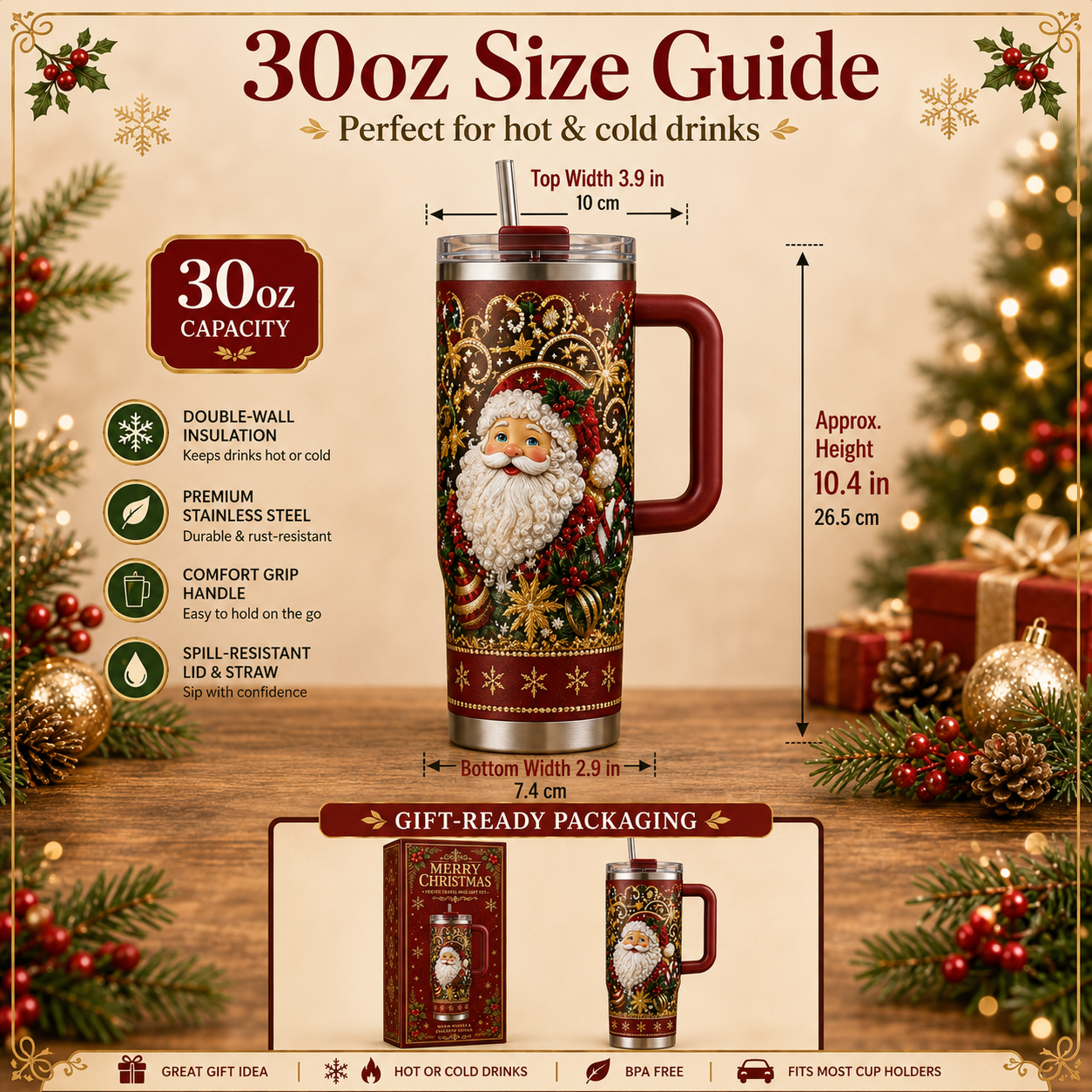🔥Last Day 70% OFF -🎅✨ Luxury Christmas Santa Handle Tumbler – A Magical Holiday Gift