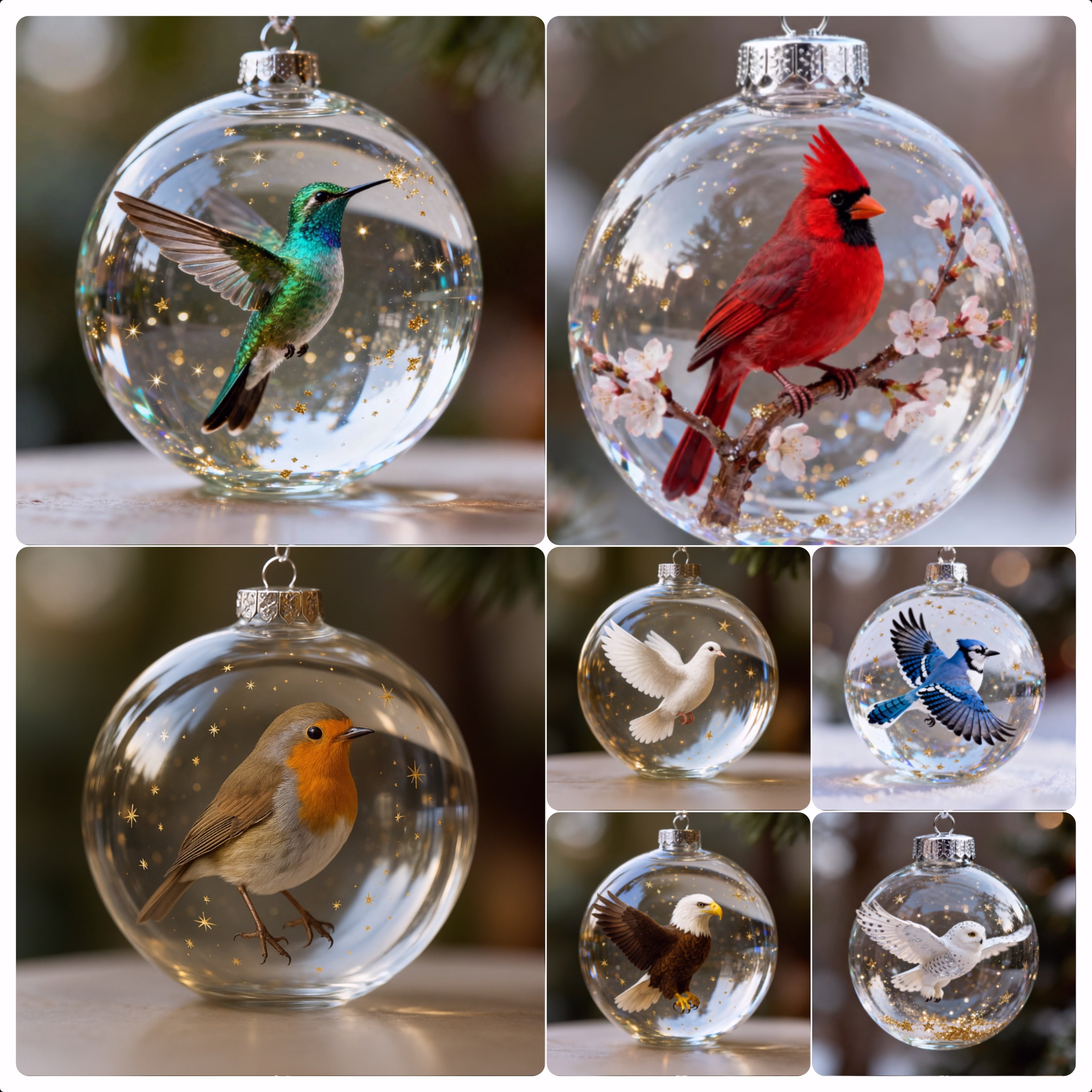 🔥LAST DAY 49 % OFF-🐦Nature’s Birds Crystal Glass Ornament Set(The 3D bird is inside the ball, in three dimensions.)