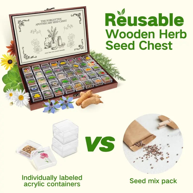 🌱​​LUSHandDEW Medicinal Herb Seed Chest – 40 Non-GMO Varieties​​🌿