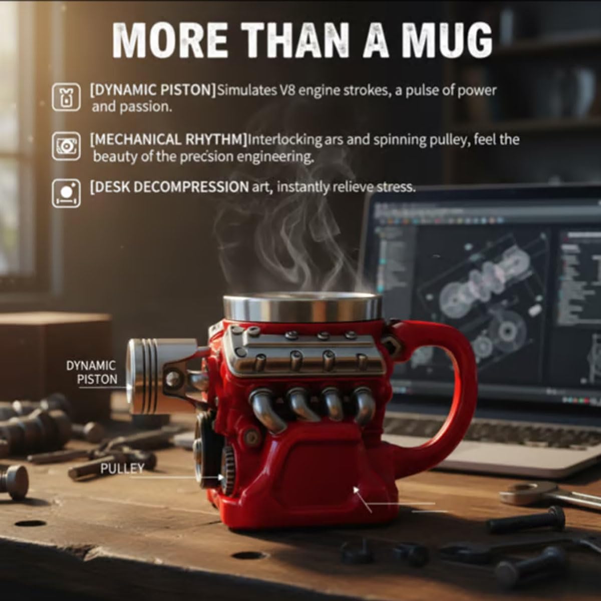 Engine-themed V8/V6 Stainless Steel Mug