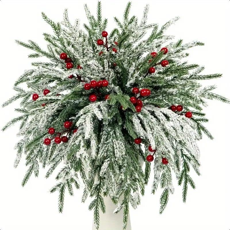 🔥Christmas Hot Sale 70% OFF-Artificial Norfolk Pine Branches with Red Berries - Christmas Greenery That Lasts!