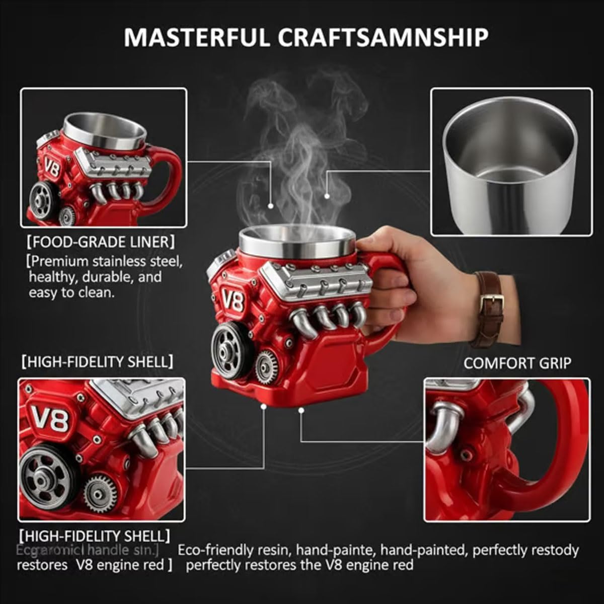 Engine-themed V8/V6 Stainless Steel Mug