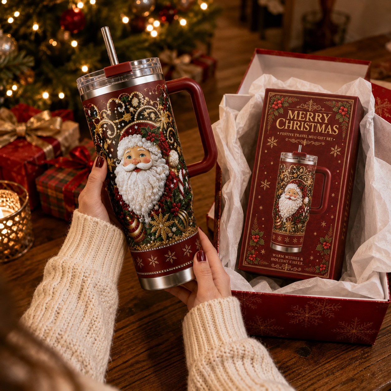 🔥Last Day 70% OFF -🎅✨ Luxury Christmas Santa Handle Tumbler – A Magical Holiday Gift