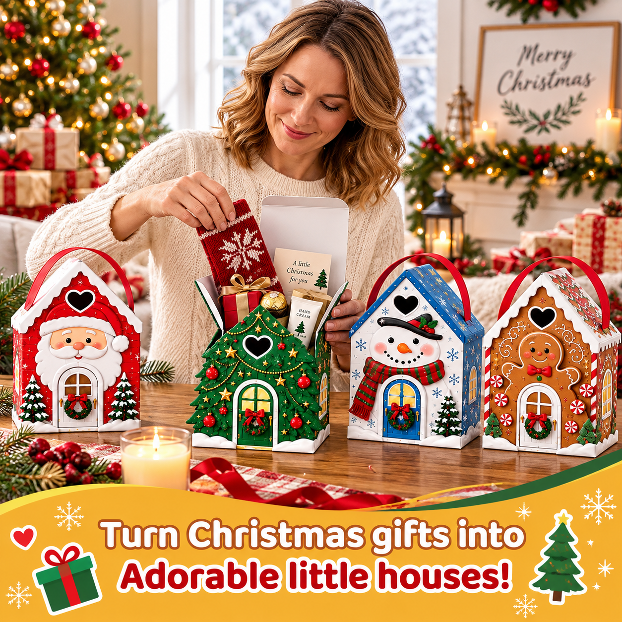 🔥Last day 70% OFF - 🎄🎁 Christmas Cottage Handle Gift Box – A Festive Little House Full of Surprises