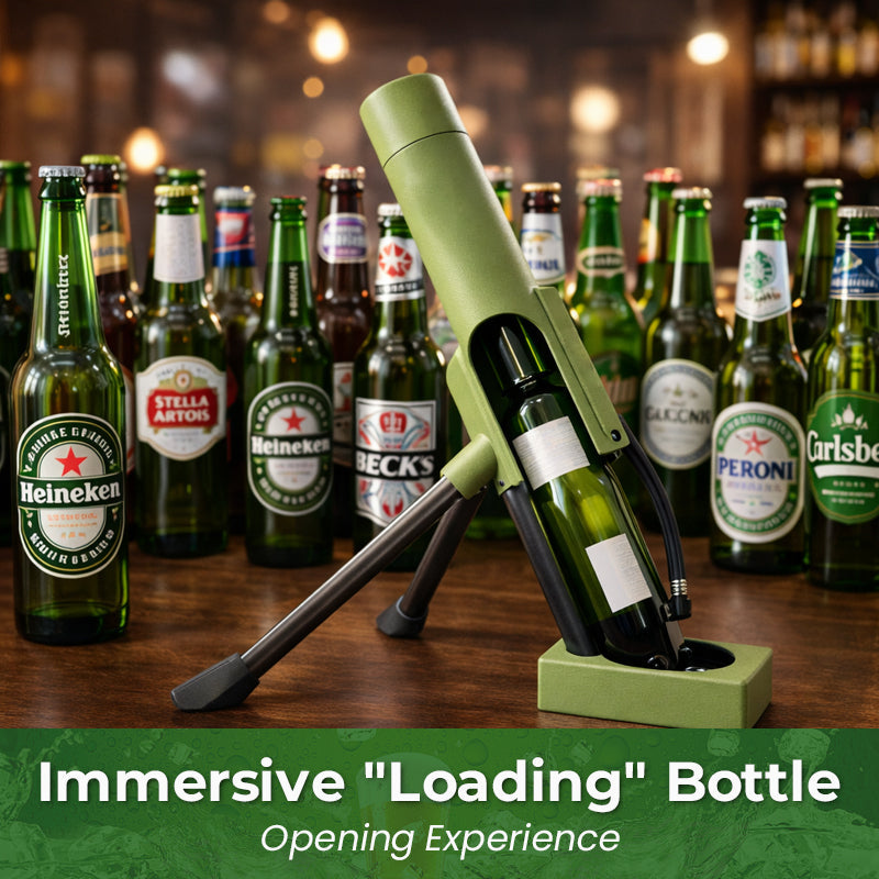 Beer Bottle Mortar Bottle Opener – Novelty Cap-Launching Desk & Bar Accessory.