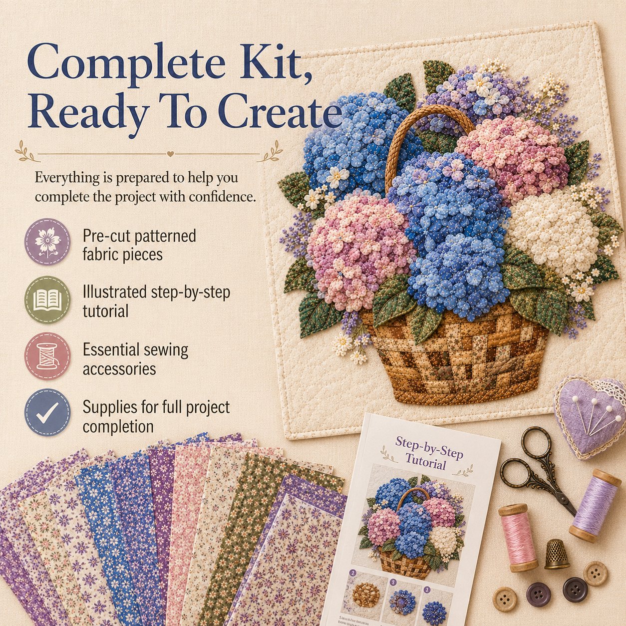🔥LAST DAY 70% OFF - 🌸Floral Basket Patchwork DIY Kit | 3D Layered Fabric Flower Art Craft for Home Decor & Gifts
