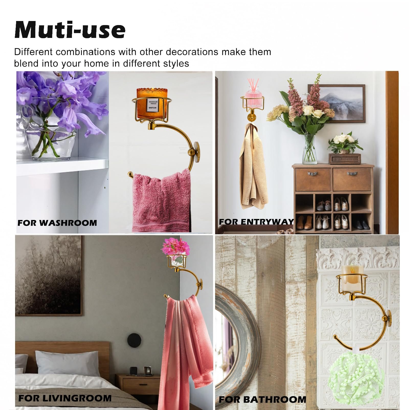 Vintage Hand Towel Holder with Candle Holder