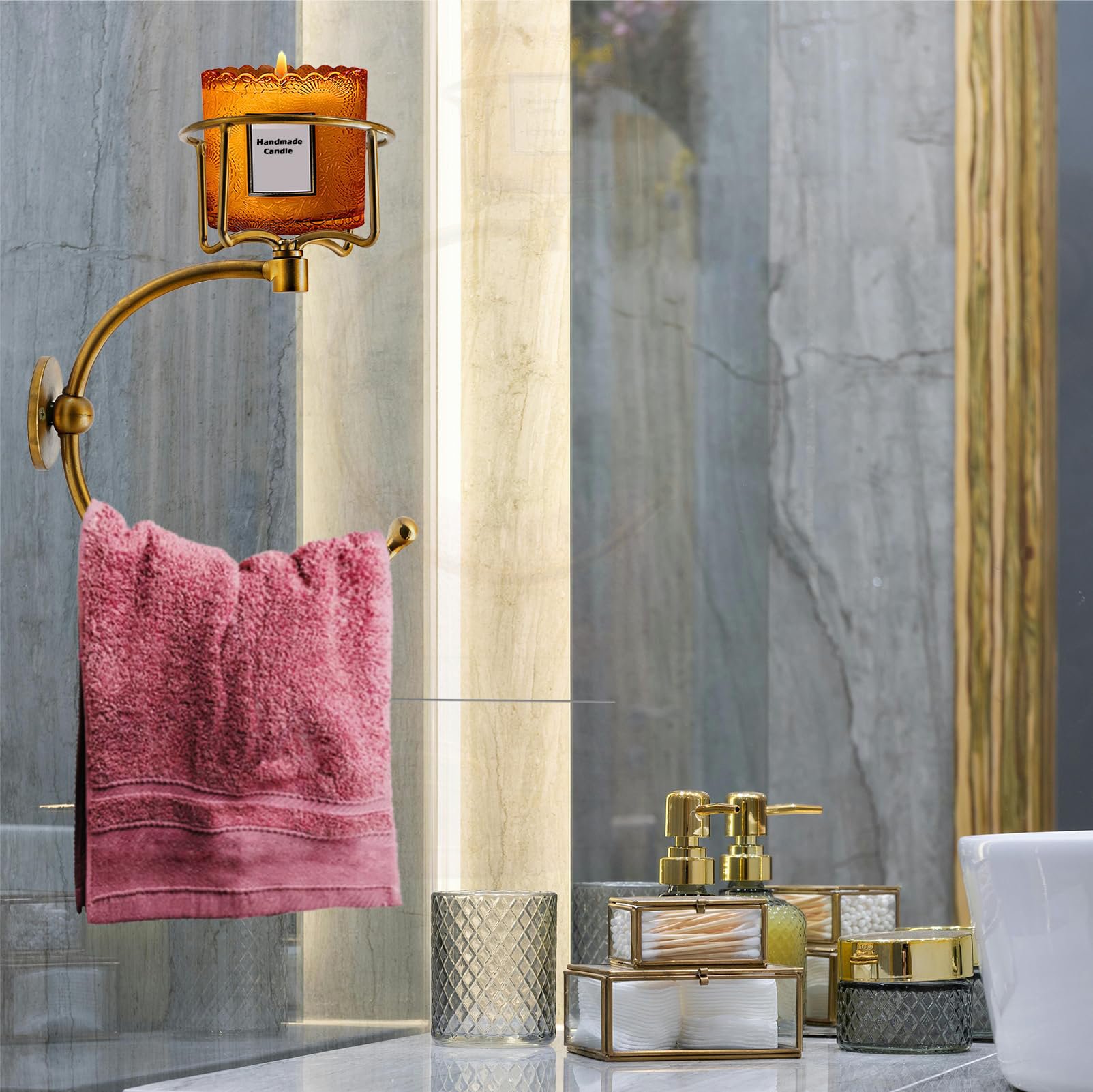 Vintage Hand Towel Holder with Candle Holder