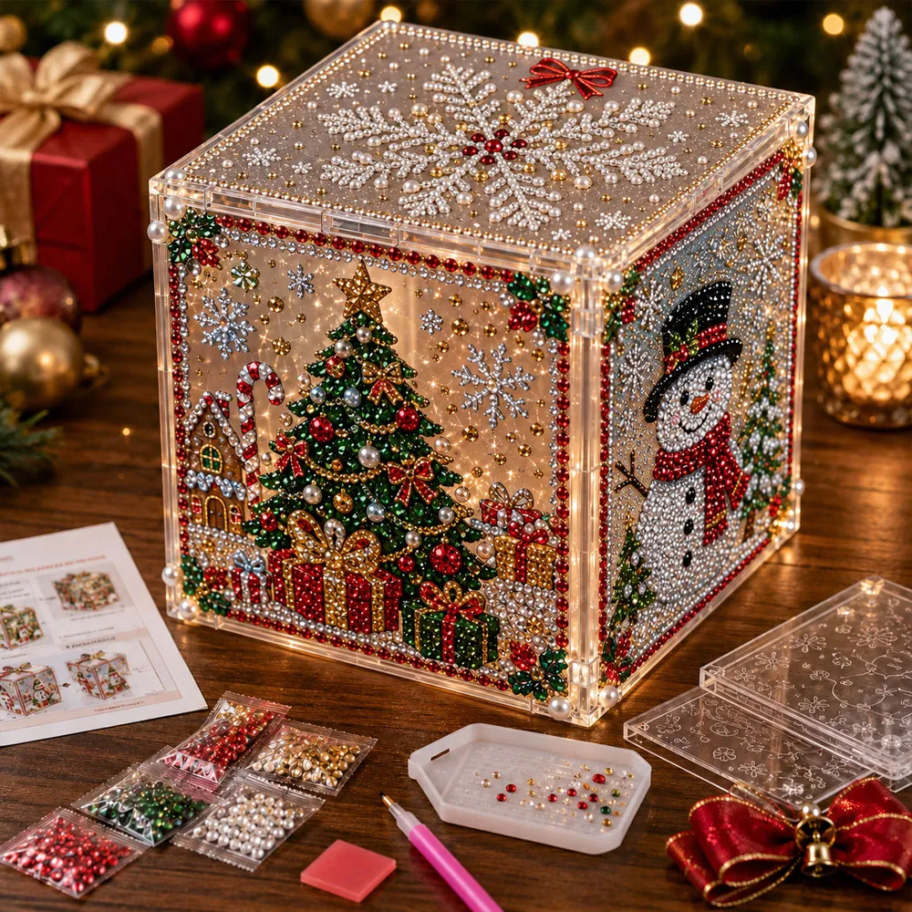 3D Christmas diamond painting illuminated gift box kit