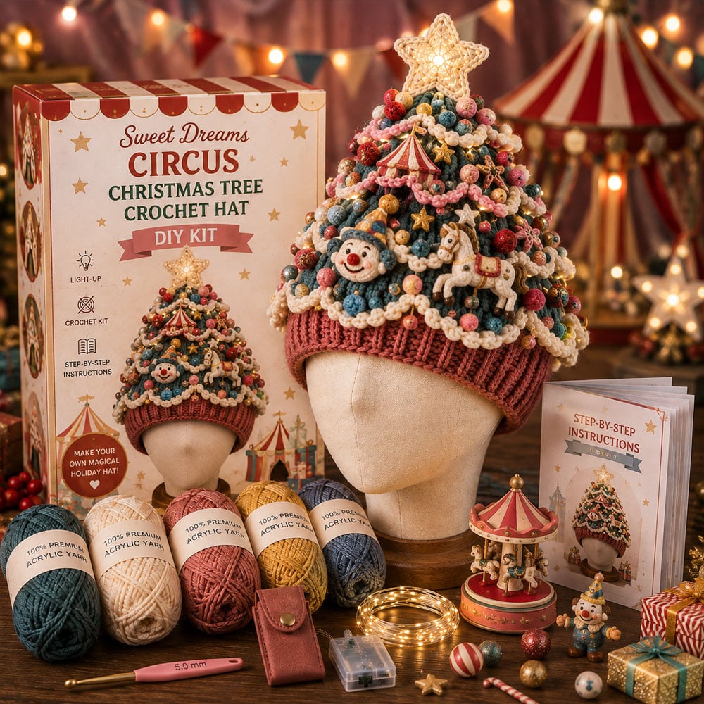 ⏳ Last Day 70% OFF – 🎄Beginner-Friendly Light-Up Christmas Tree Crochet Hat DIY Kit | Complete Kit with Coordinated Yarn, LED Lights & Step-by-Step Guide Included 💕