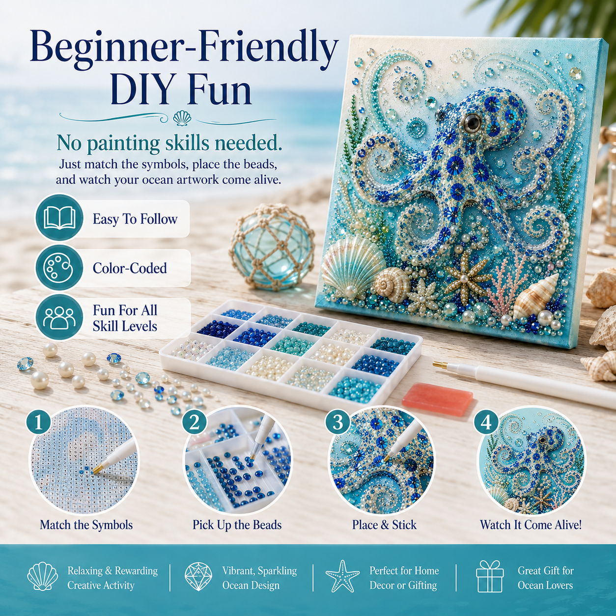 🔥Limited time 70% OFF - 🌊✨ Ocean Theme Pearl Art DIY Kit – Relaxing DIY Craft to Create Stunning Coastal Artwork (📦Buy 2 Free Shipping)