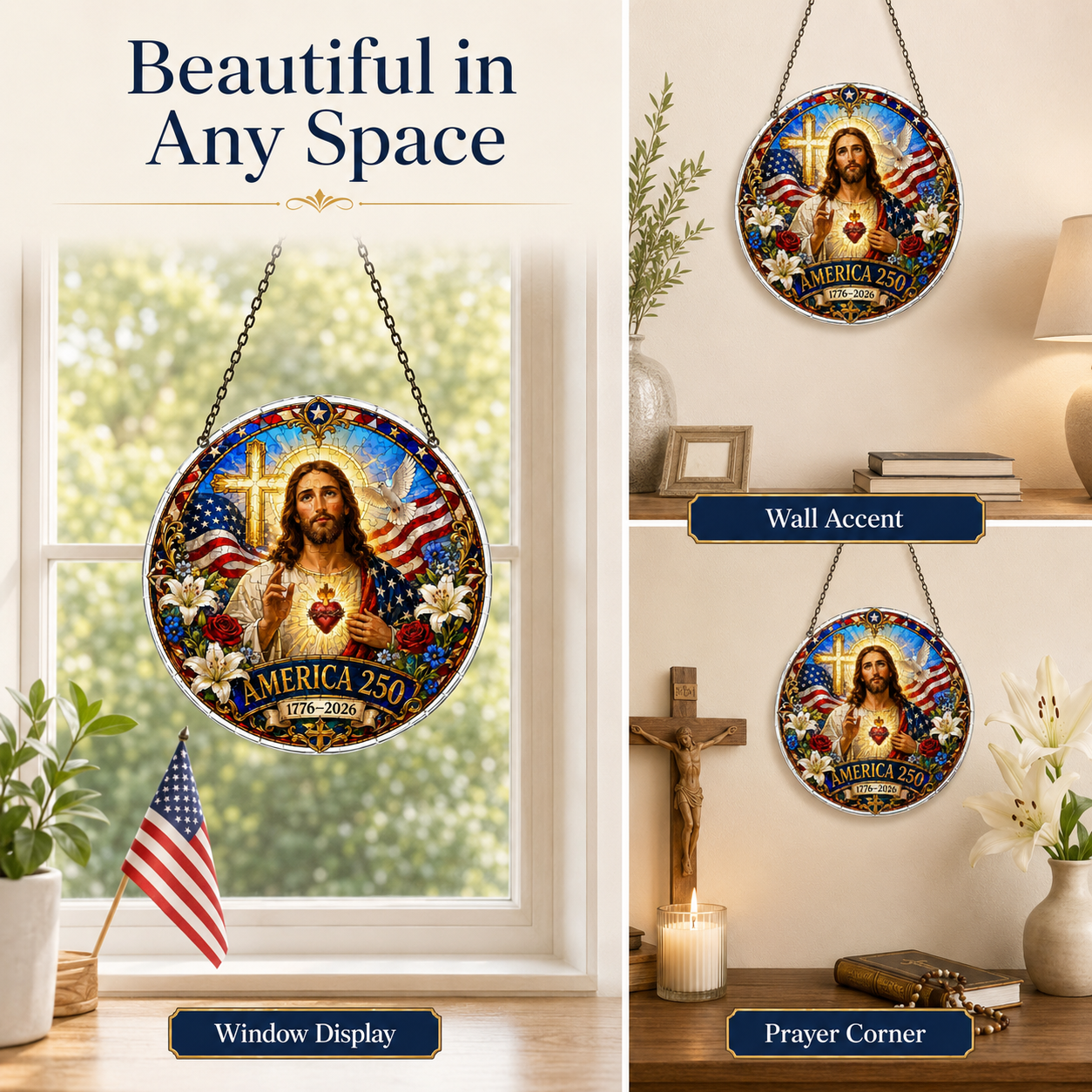 ✝️✨ Celebrating the 250th Anniversary of 1776–2026: Jesus Puzzle Pendant | America 250 Patriotic Christian Hanging Ornament