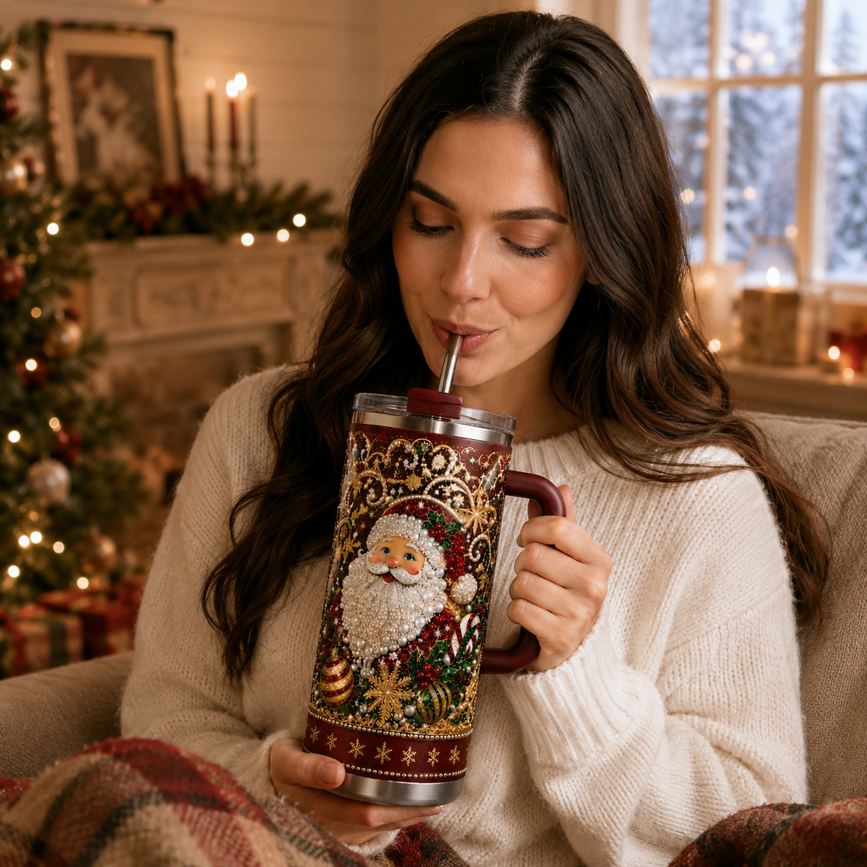 🔥Last Day 70% OFF -🎅✨ Luxury Christmas Santa 40oz Handle Tumbler – A Magical Holiday Gift