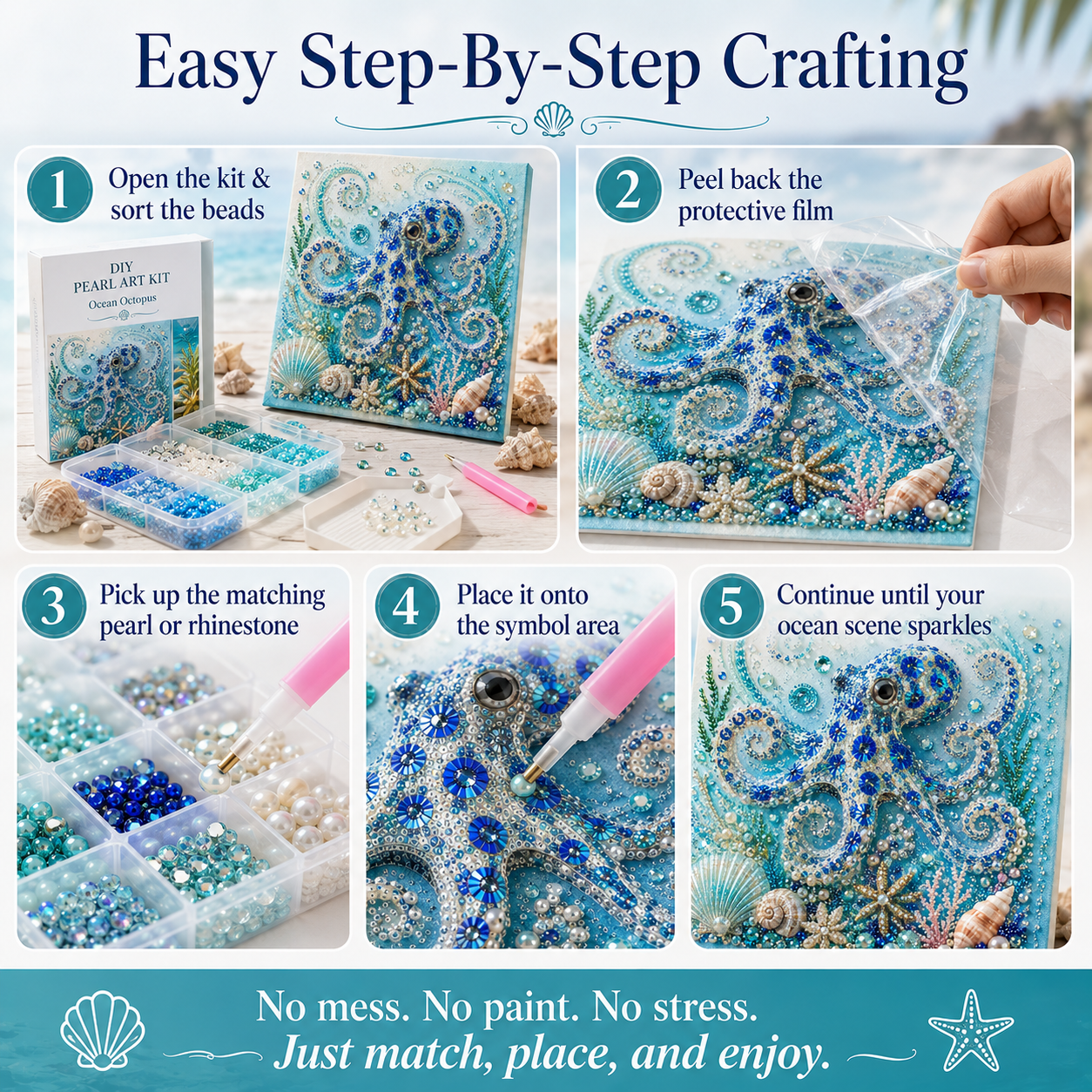 🔥Limited time 70% OFF - 🌊✨ Ocean Theme Pearl Art DIY Kit – Relaxing DIY Craft to Create Stunning Coastal Artwork (📦Buy 2 Free Shipping)