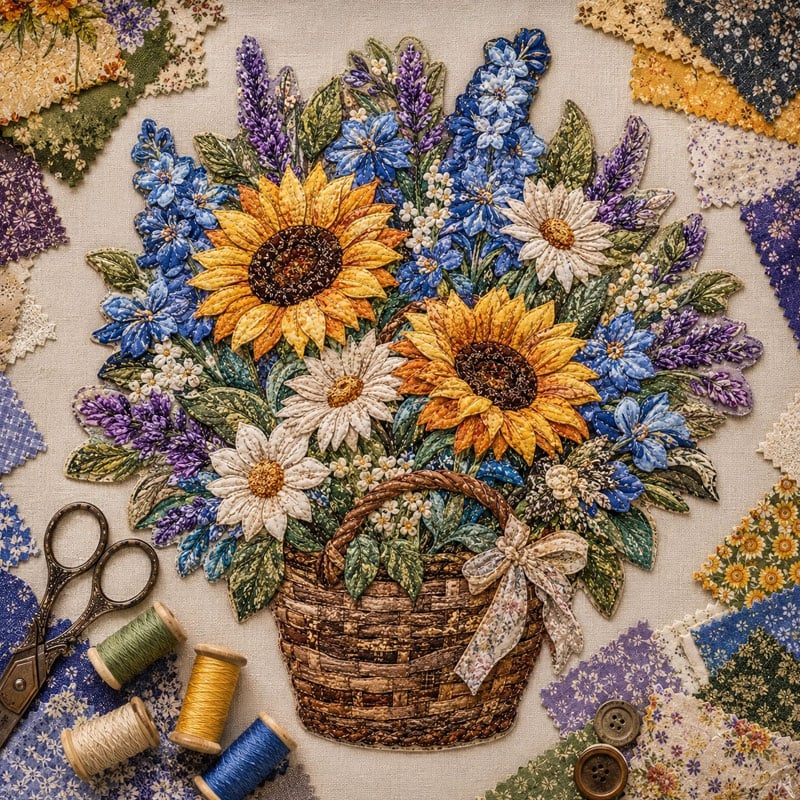 🔥LAST DAY 70% OFF - 🌸Floral Basket Patchwork DIY Kit | 3D Layered Fabric Flower Art Craft for Home Decor & Gifts