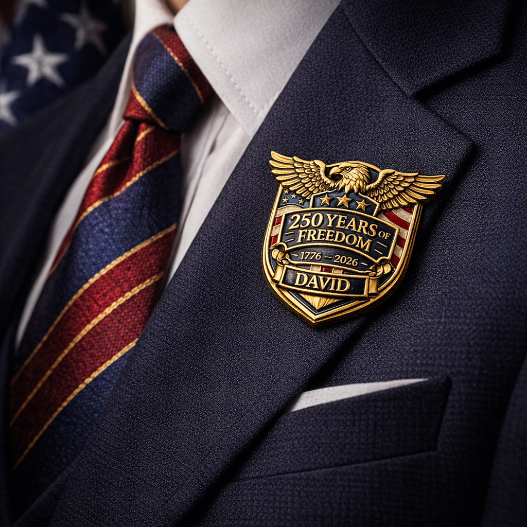 🔥Limited Edition🎁🇺🇸 Personalized 250 Years of Freedom Commemorative Pin – Eagle Crest Name Edition