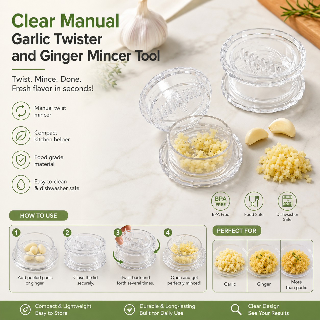 ⚡️Last Day 70% OFF - 🧄Clear Manual Garlic Twister and Ginger Mincer Tool