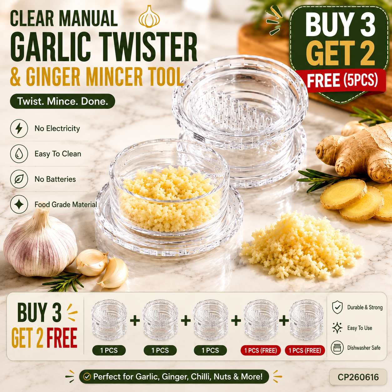 ⚡️Last Day 70% OFF - 🧄Clear Manual Garlic Twister and Ginger Mincer Tool