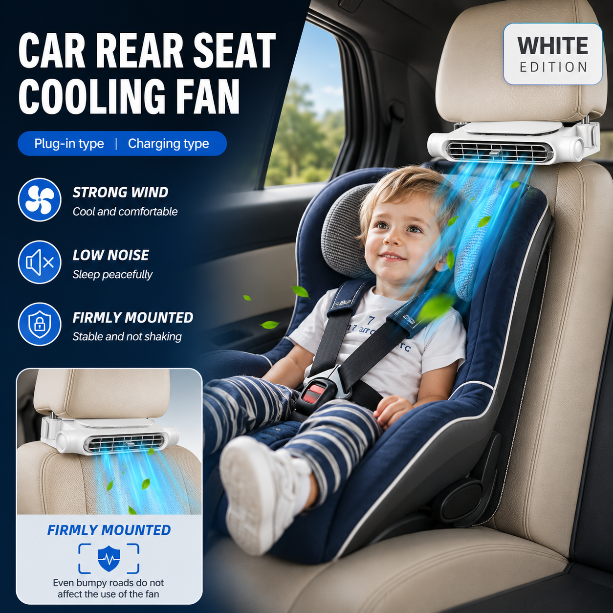 USB Car Headrest Cooling Fan with 3 Speeds