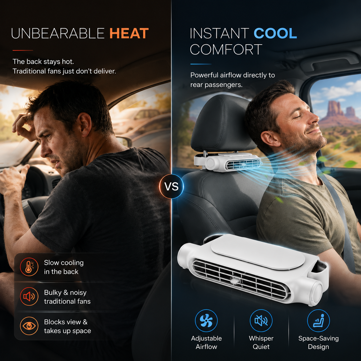 USB Car Headrest Cooling Fan with 3 Speeds