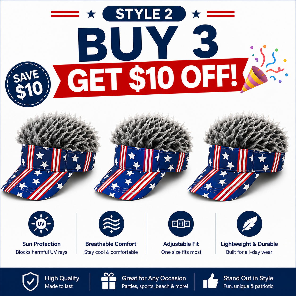 🎉American Flag Wig Hat - Celebrate 250 Years of American Heritage in Style!