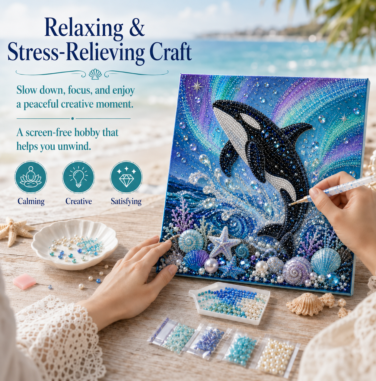 🧘Relaxing & Beginner-Friendly-🌊✨ Ocean Theme Pearl Art DIY Kit (❤Same as the Vedio)