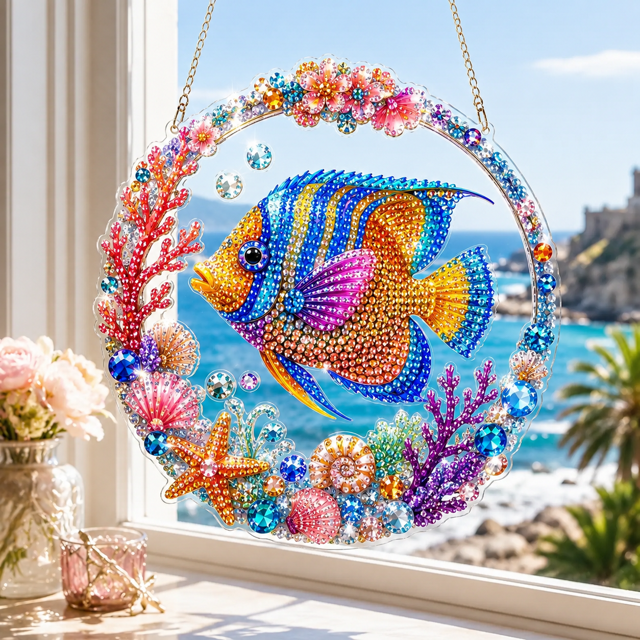 🧘Relaxing & Beginner-Friendly – 💎DIY Ocean Crystal Suncatcher Art Kit (❤Same as the Video)
