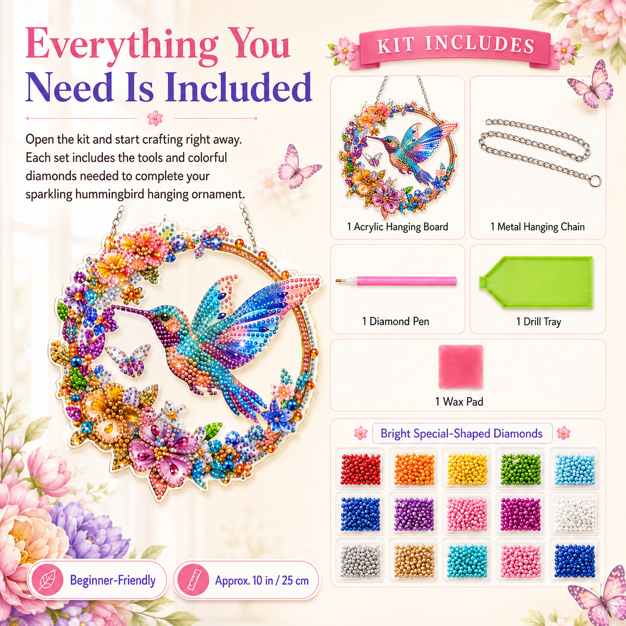 🔥Limited time 70% OFF - 🐦✨Hummingbird Diamond Art Hanging Ornament Kit – Sparkling DIY Window Ornament 