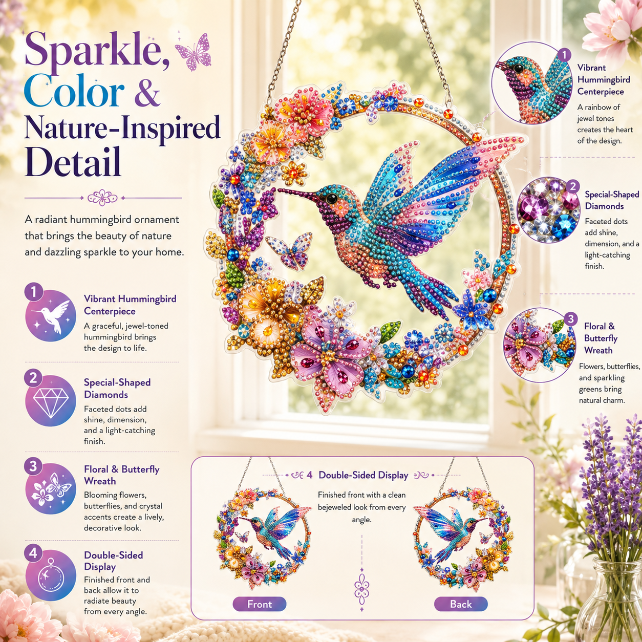 🔥Limited time 70% OFF - 🐦✨Hummingbird Diamond Art Hanging Ornament Kit – Sparkling DIY Window Ornament 
