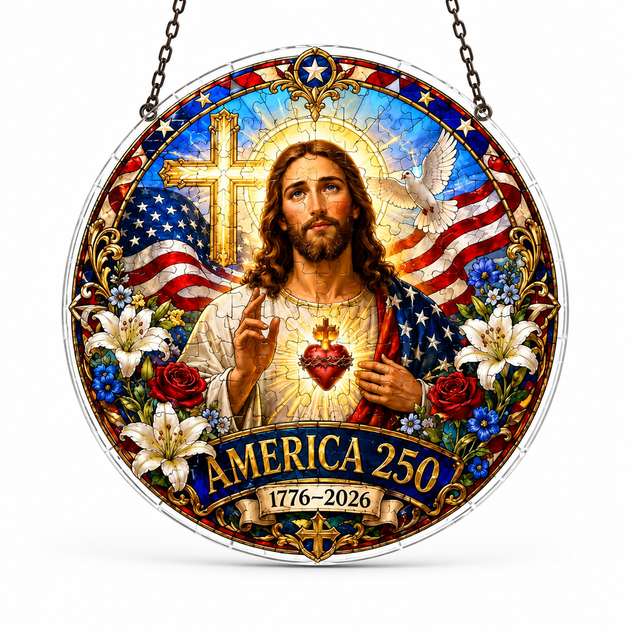 ✝️✨ Celebrating the 250th Anniversary of 1776–2026: Jesus Puzzle Pendant | America 250 Patriotic Christian Hanging Ornament