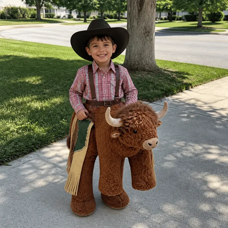 🔥Limited time 70% OFF -🐂Plush Bull Rider Ride‑On Kids Costume, Adjustable Harness Toddler Halloween