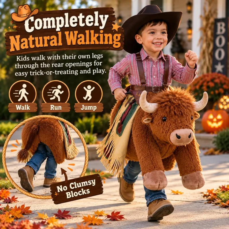🔥Limited time 70% OFF -🐂Plush Bull Rider Ride‑On Kids Costume, Adjustable Harness Toddler Halloween