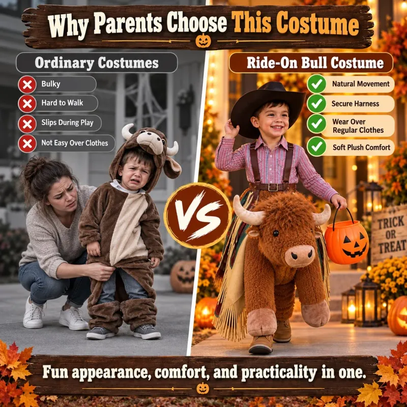🔥Limited time 70% OFF -🐂Plush Bull Rider Ride‑On Kids Costume, Adjustable Harness Toddler Halloween