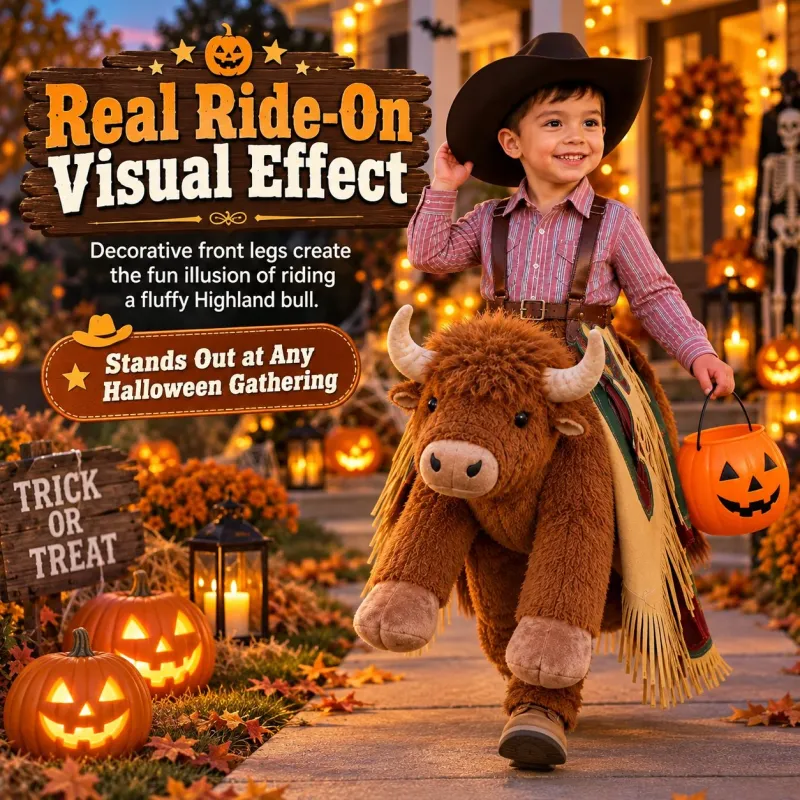 🔥Limited time 70% OFF -🐂Plush Bull Rider Ride‑On Kids Costume, Adjustable Harness Toddler Halloween