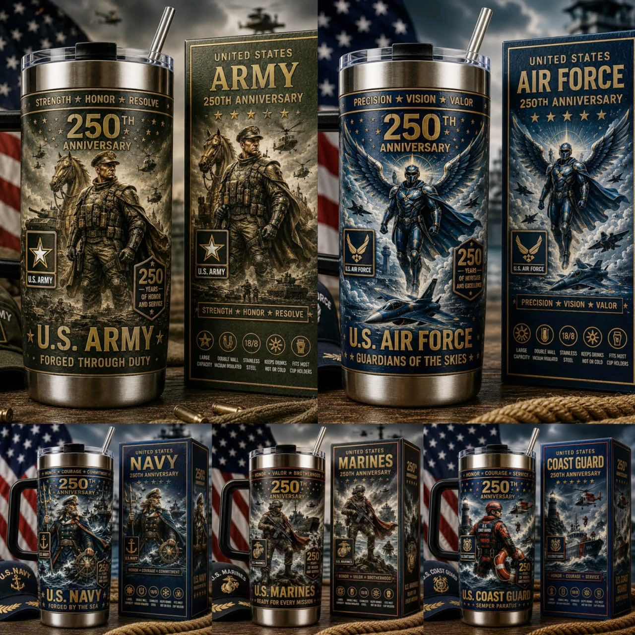 🔥 Limited Edition 🎁U.S. Military Guardian 250th Anniversary Tumbler