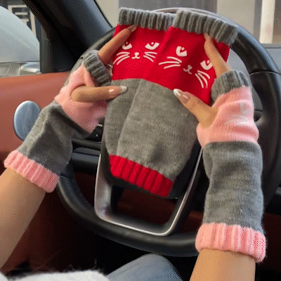 🎉Christmas Sale - 50% OFF🔥Women's Knitted Fingerless Gloves with Cute Cat Pattern