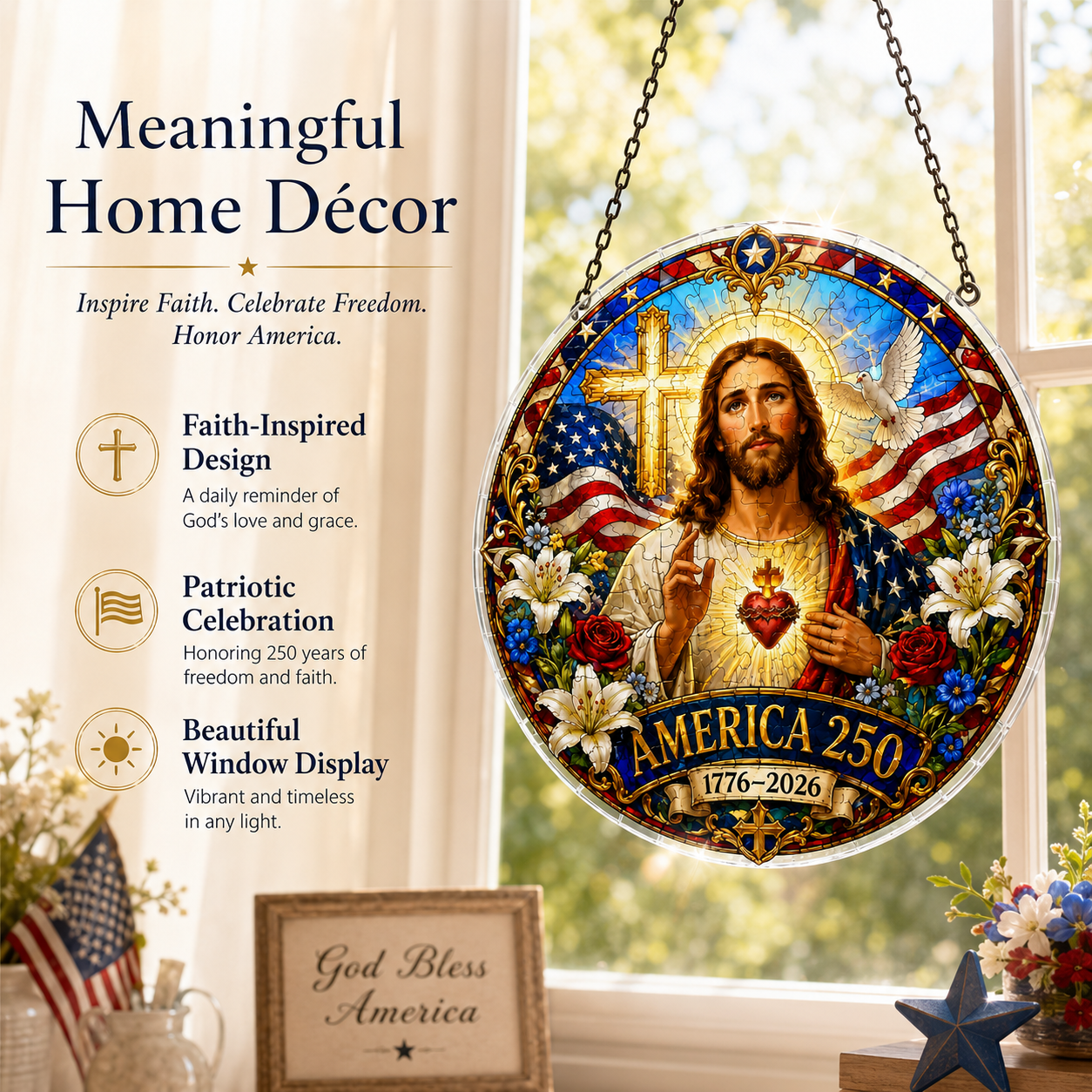 ✝️✨ Celebrating the 250th Anniversary of 1776–2026: Jesus Puzzle Pendant | America 250 Patriotic Christian Hanging Ornament