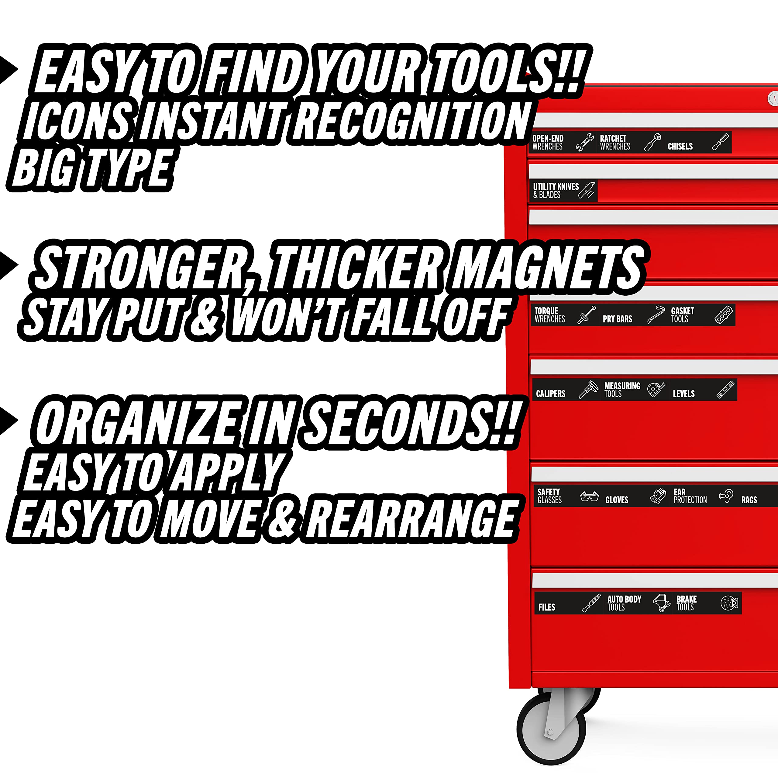 🎁80-Piece Magnetic Toolbox Labels Kit✨ Transform Your Tool Chaos into Order🧲 Reusable Labeling System