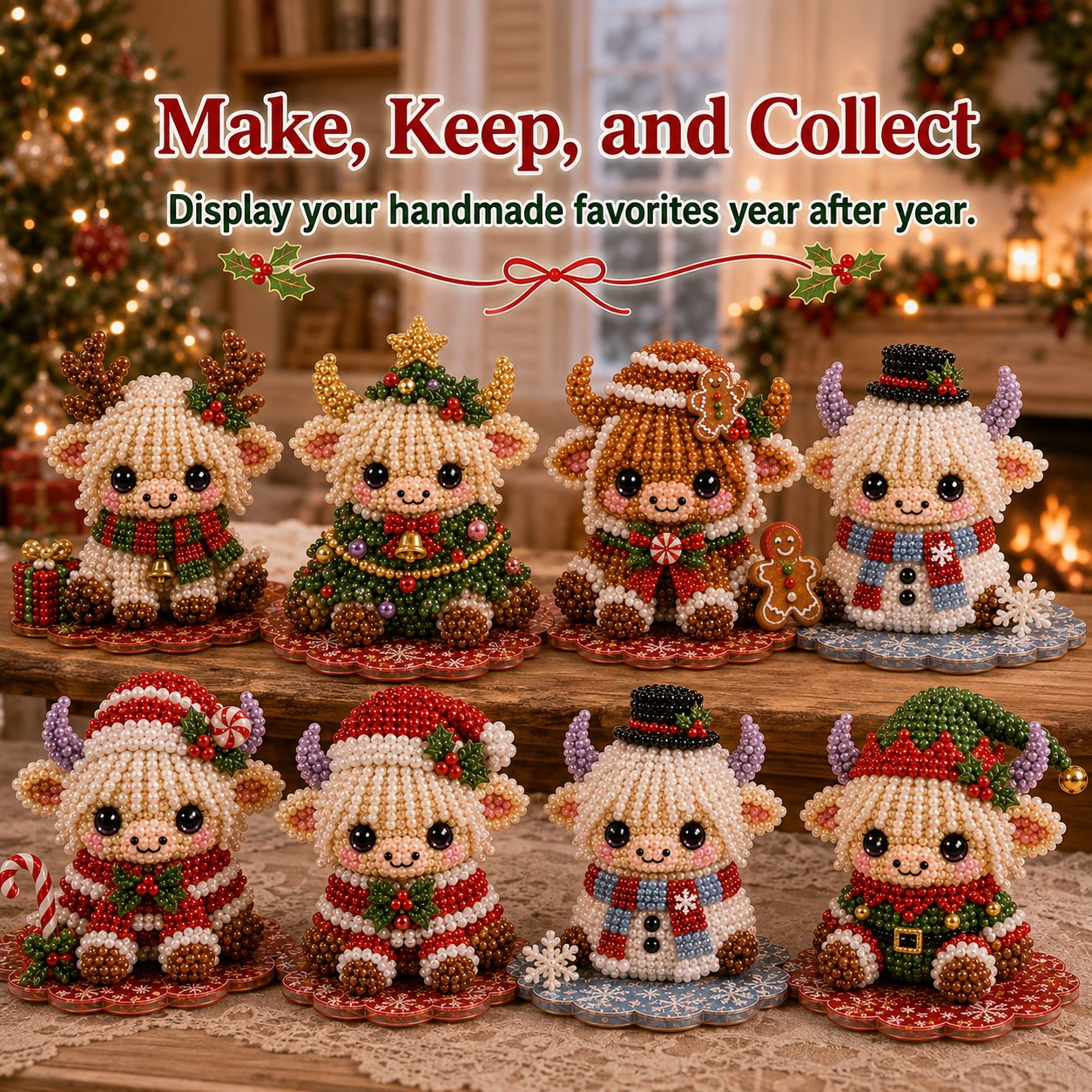 🔥Limited time 70% OFF -🎄🐮 Highland Cow 3D Pearl Bead DIY Kit – Beginner-Friendly Christmas Craft💕