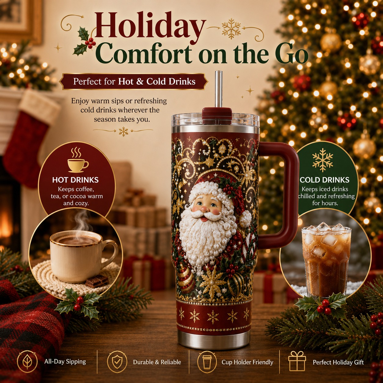 🔥Last Day 70% OFF -🎅✨ Luxury Christmas Santa Handle Tumbler – A Magical Holiday Gift