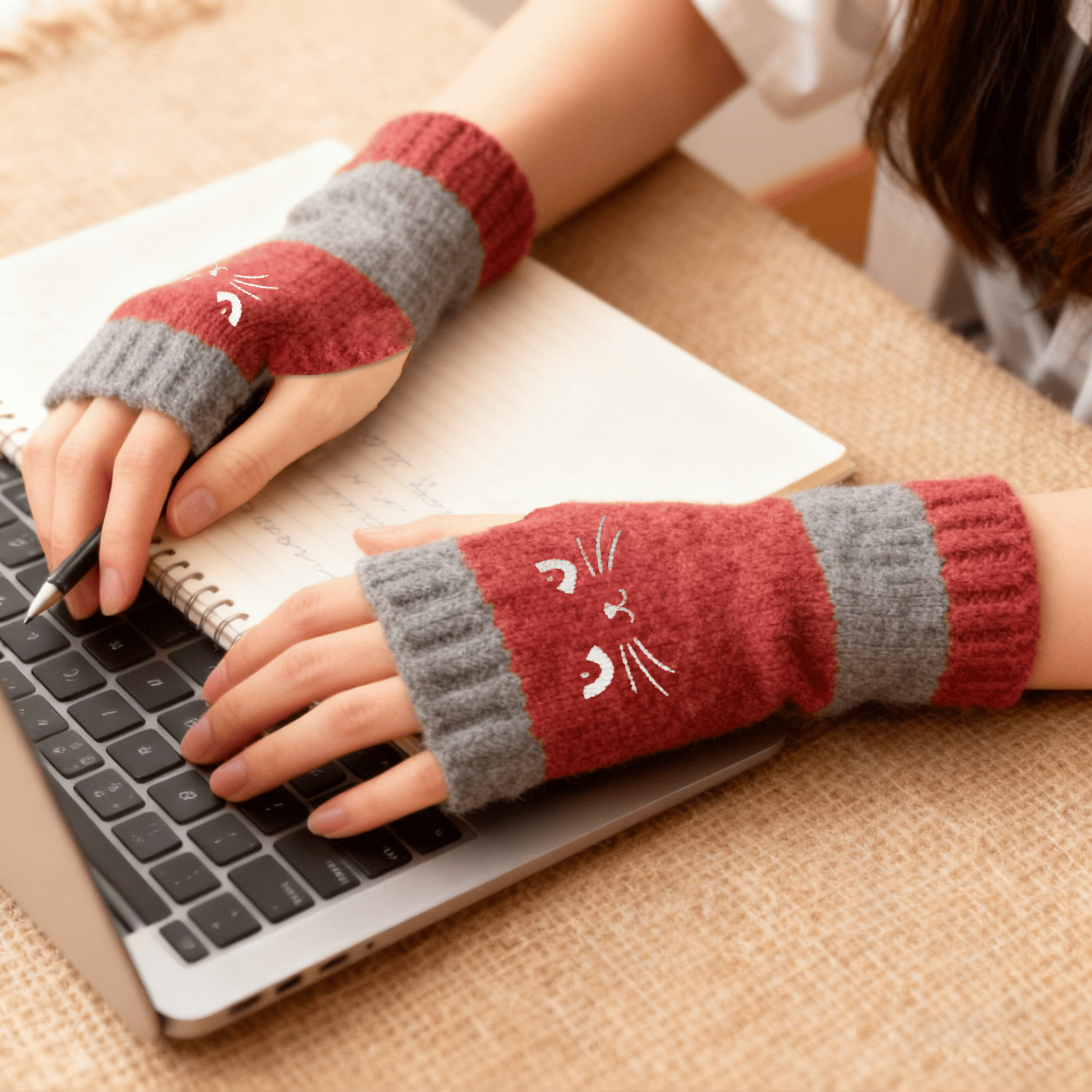 🎉Christmas Sale - 50% OFF🔥Women's Knitted Fingerless Gloves with Cute Cat Pattern