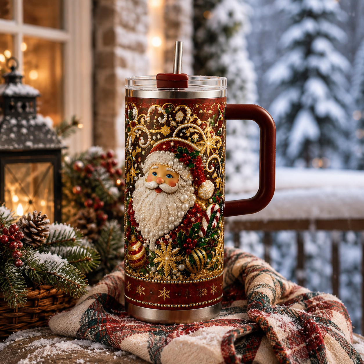 🔥Last Day 70% OFF -🎅✨ Luxury Christmas Santa 40oz Handle Tumbler – A Magical Holiday Gift